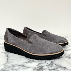 Women’s Clarks Collection Sharon Dolly Slip On Wedge Shoes Grey Suede 7.5